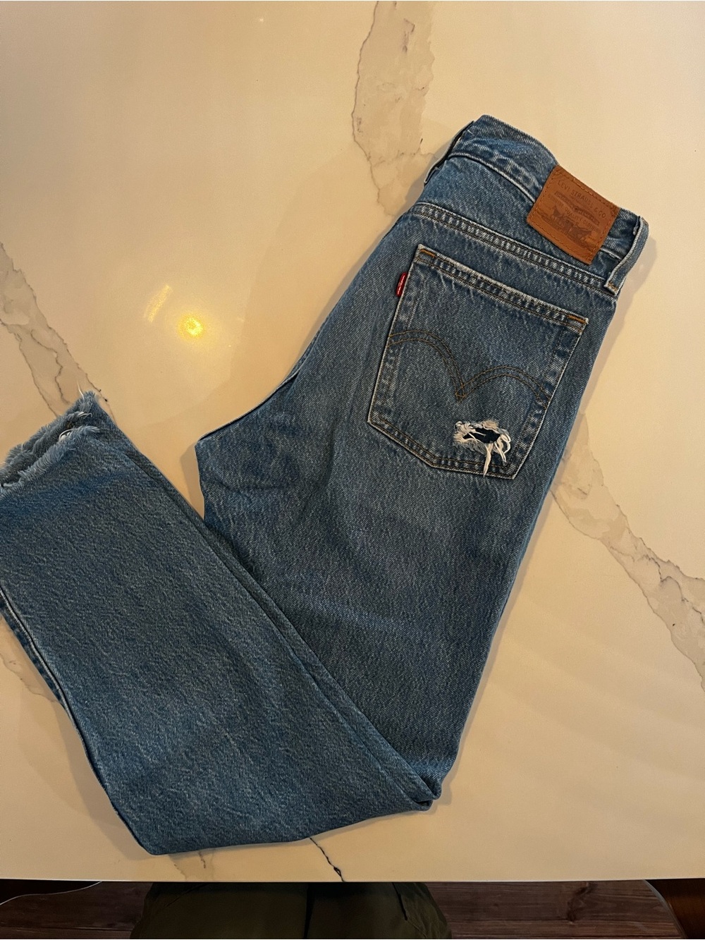 Levi's Blue Ripped Ankle Crop Jeans - Picture 2 of 4
